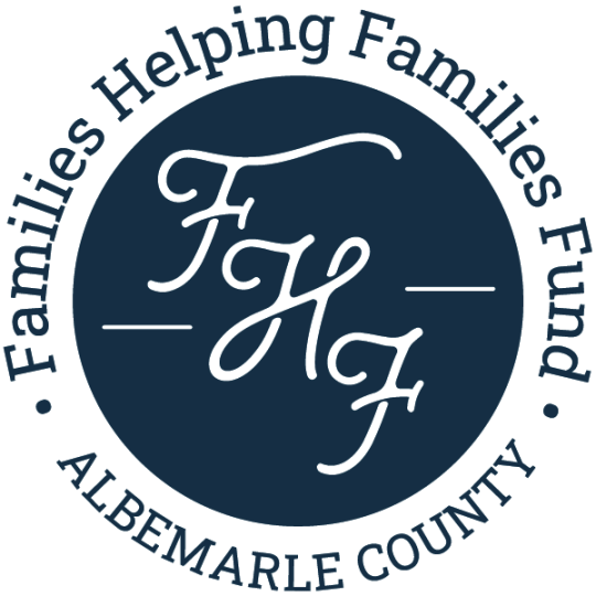 Families Helping Families Fund of Albemarle County logo in navy blue with decorative text "FHF" in the middle